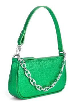 NEW BY FAR Mini Rachel Metallic Green Leather Silver Chain Bag Dust Bag $315
